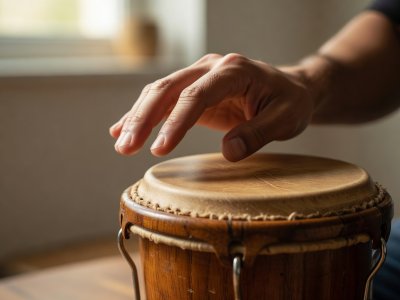 Relaxed fingertips Cupping slightly near the rim of the small bongo for a crisp rim accent